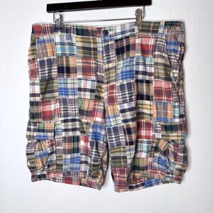 Gap Patchwork Cargo Shorts 40 Madras Plaid Preppy Y2K Retro Golf Frat Classic